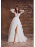 Long Sleeves Ivory Lace Tulle Slit Boho Wedding Dress